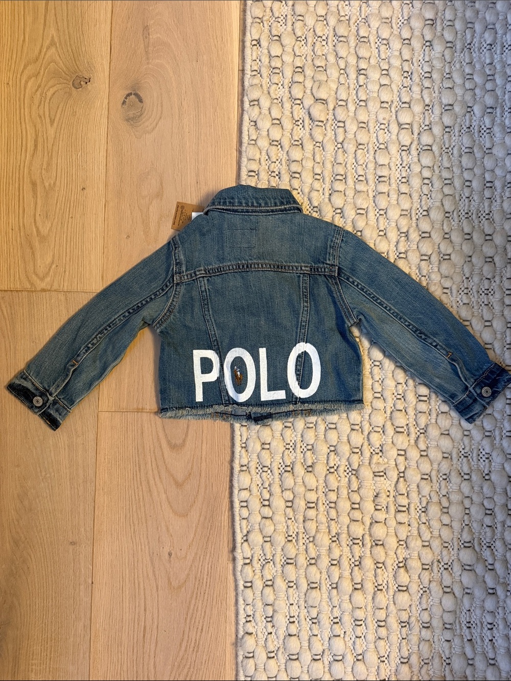 Polo by Ralph Lauren Blue Denim Toddler Cropped Jacket with White Back Logo